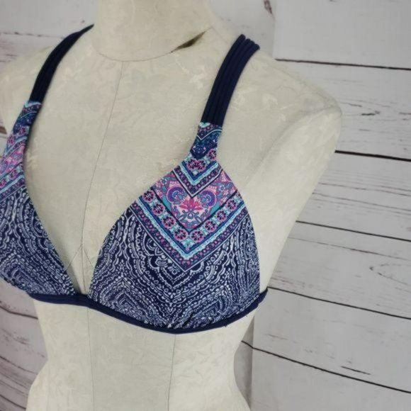True Craft Women's Criss Cross Aztec Blue Bikini Swim Bathing Suit Top XL - Picture 2 of 8